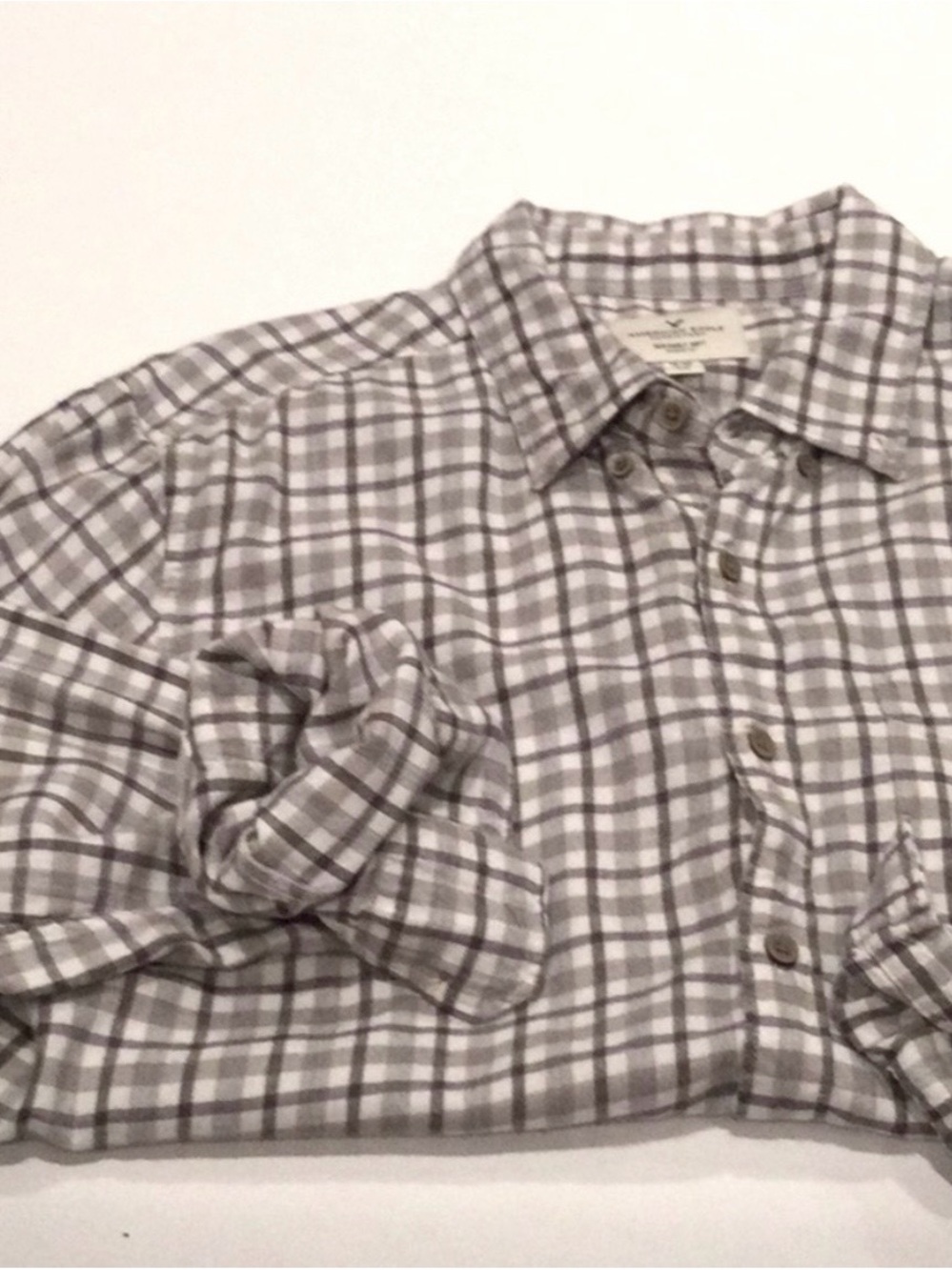 American Eagle Outfitters Gray Plaid Button-Down Shirt